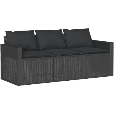 Canapé de jardin 3 places vidaXL en poly rotin noir - Publicité Canapé de jardin 3 places vidaXL en poly rotin noir - Publicité