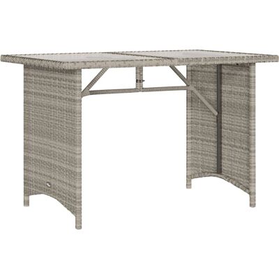 vidaXL Garden Table with Glass Top Outdoor Dining Table Light Grey Poly Rattan - Outdoor Table vidaXL Garden Table with Glass Top Outdoor Dining Table Light Grey Poly Rattan - Outdoor Table