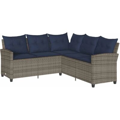 vidaXL L-vormige tuinbank met kussens Grijs Poly Rattan - Bank vidaXL L-vormige tuinbank met kussens Grijs Poly Rattan - Bank