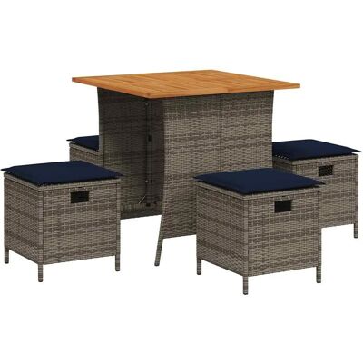 vidaXL Gartentisch-Set 5-tlg. mit Kissen Grau Poly Rattan vidaXL Gartentisch-Set 5-tlg. mit Kissen Grau Poly Rattan