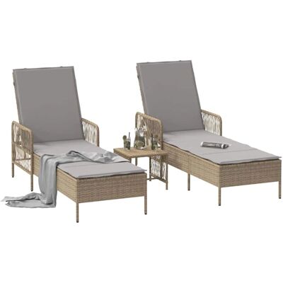 Vidaxl - Set of 3 Beige Rattan Outdoor Lounge Chairs - Patio Furniture Vidaxl - Set of 3 Beige Rattan Outdoor Lounge Chairs - Patio Furniture