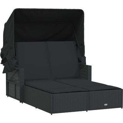 vidaXL Tumbona doble con capota y cojines - Negro vidaXL Tumbona doble con capota y cojines - Negro