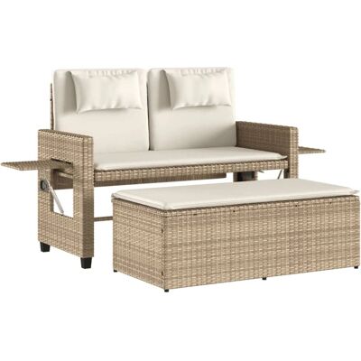 vidaXL Gartentisch Verstellbar Mit Kissen Beige Poly Rattan vidaXL Gartentisch Verstellbar Mit Kissen Beige Poly Rattan