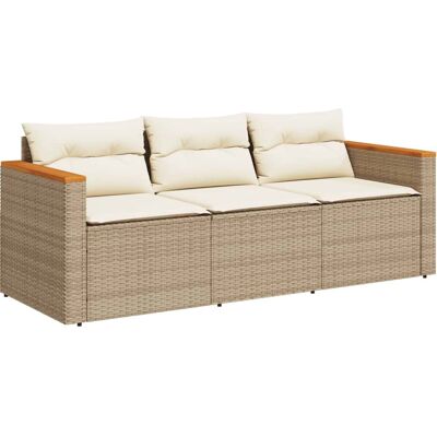 VidaXL Patio Bank - Beige - Weerbestendig Poly Rattan - 3-zits VidaXL Patio Bank - Beige - Weerbestendig Poly Rattan - 3-zits