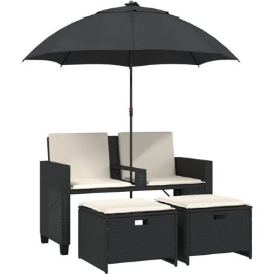 vidaXL Gartensofa 2-Sitzer mit Sonnenschirm und Hockern - Gartenmöbel vidaXL Gartensofa 2-Sitzer mit Sonnenschirm und Hockern - Gartenmöbel