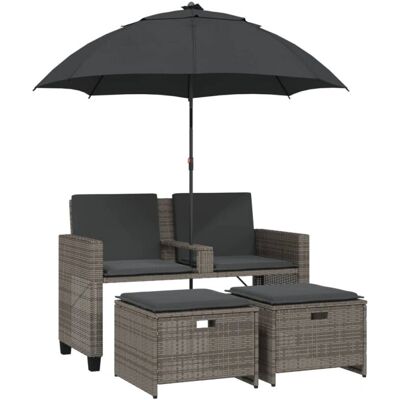 vidaXL Tuinbank 2-Zits met Parasol & Voetenbanken - Tuinmeubelen vidaXL Tuinbank 2-Zits met Parasol & Voetenbanken - Tuinmeubelen