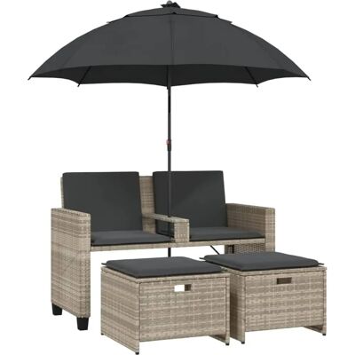 vidaXL Gartensofa 2-Sitzer mit Sonnenschirm - Hellgrau vidaXL Gartensofa 2-Sitzer mit Sonnenschirm - Hellgrau