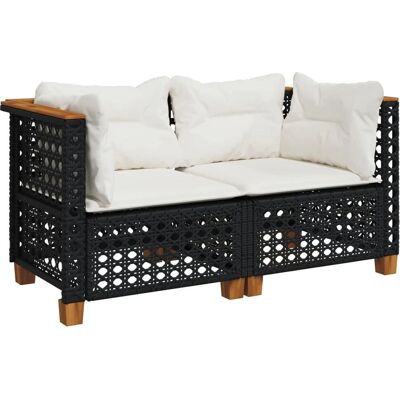 vidaXL Garten-Ecksofas mit Kissen 2 Stück - Poly Rattan, Schwarz vidaXL Garten-Ecksofas mit Kissen 2 Stück - Poly Rattan, Schwarz