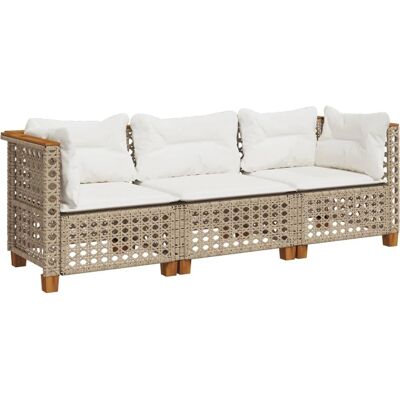 vidaXL Gartensofa 3-Sitzer Beige Poly Rattan vidaXL Gartensofa 3-Sitzer Beige Poly Rattan
