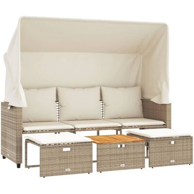 vidaXL Gartensofa Beige - 3-Sitzer mit Dach & Hockern - Gartenmöbel vidaXL Gartensofa Beige - 3-Sitzer mit Dach & Hockern - Gartenmöbel