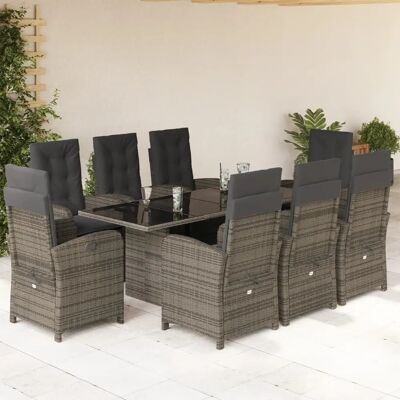 vidaXL 7-9tlg. Garten-Essgruppe Mit Kissen Braun Poly Rattan vidaXL 7-9tlg. Garten-Essgruppe Mit Kissen Braun Poly Rattan