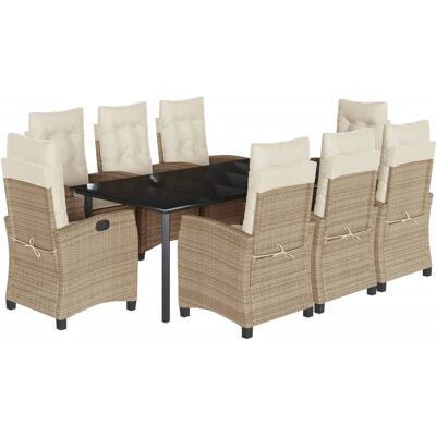 vidaXL 9-tlg. Beiges Polyrattan Gartentischset mit Kissen vidaXL 9-tlg. Beiges Polyrattan Gartentischset mit Kissen