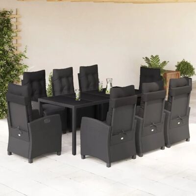 vidaXL 9-tlg. Schwarzes Polyrattan Garten-Essgruppe mit Kissen vidaXL 9-tlg. Schwarzes Polyrattan Garten-Essgruppe mit Kissen