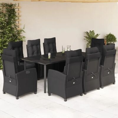vidaXL 9-teiliges Schwarzes Polyrattan Gartentisch-Set - Gartenmöbel vidaXL 9-teiliges Schwarzes Polyrattan Gartentisch-Set - Gartenmöbel
