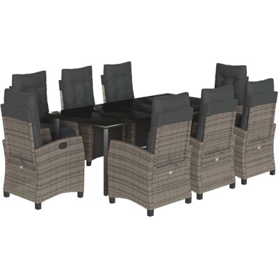 vidaXL 9-teiliges Graues Polyrattan Gartentisch-Set vidaXL 9-teiliges Graues Polyrattan Gartentisch-Set