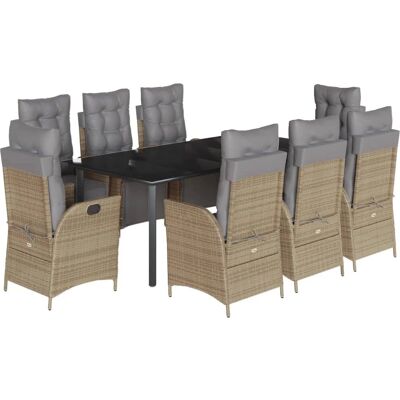 VIDAXL Garten-Esstisch-Set - 9-teiliges Beigen Rattan & Kissen VIDAXL Garten-Esstisch-Set - 9-teiliges Beigen Rattan & Kissen