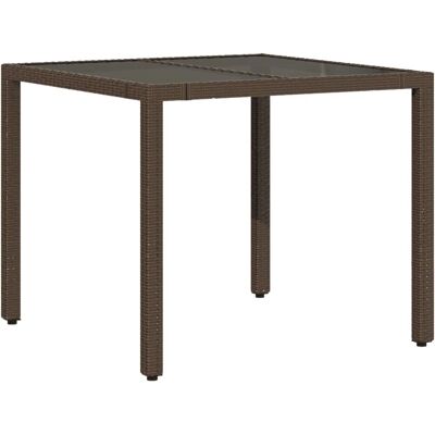 vidaXL Gartentisch 90x90x75cm Braun Glasplatte Poly Rattan vidaXL Gartentisch 90x90x75cm Braun Glasplatte Poly Rattan