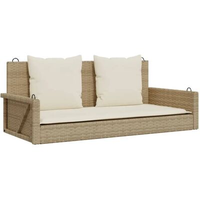vidaXL - Buitenbank - Schommelbank - met kussens - 119x56x48 cm - poly - rattan - beige vidaXL - Buitenbank - Schommelbank - met kussens - 119x56x48 cm - poly - rattan - beige