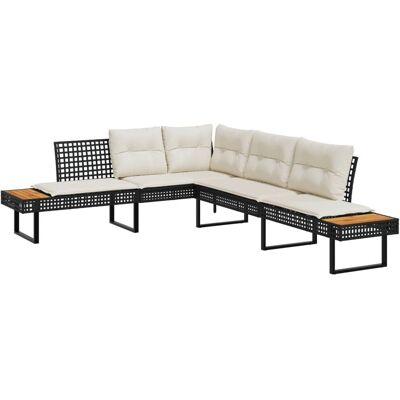 vidaXL 365634 Gartensofa - L-Form, schwarz, Poly Rattan, Akazienholz vidaXL 365634 Gartensofa - L-Form, schwarz, Poly Rattan, Akazienholz