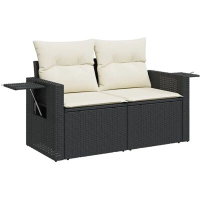 vidaXL Gartensofa 2-Sitzer Mit Kissen Poly Rattan - Schwarz & Creme vidaXL Gartensofa 2-Sitzer Mit Kissen Poly Rattan - Schwarz & Creme