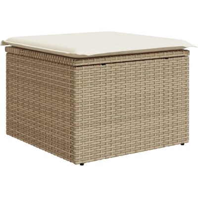 vidaXL Gartenhocker Mit Kissen Beige - Rattan vidaXL Gartenhocker Mit Kissen Beige - Rattan