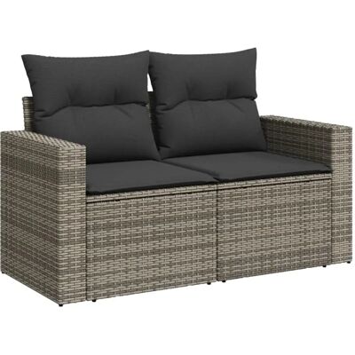 vidaXL Tuinbank met Kussens 2-zitter Grijs Poly Rattan vidaXL Tuinbank met Kussens 2-zitter Grijs Poly Rattan