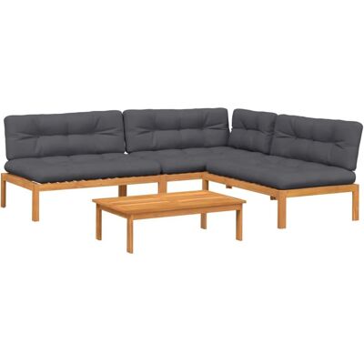 vidaXL 4-Tlg. Garten-Sofagarnitur Aus Paletten Mit Kissen Akazienholz Anthrazit Holzf vidaXL 4-Tlg. Garten-Sofagarnitur Aus Paletten Mit Kissen Akazienholz Anthrazit Holzf