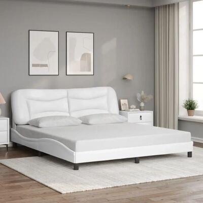 Vidaxl Weißes Kunstleder Bettgestell mit Kopfteil - Bett Typ Vidaxl Weißes Kunstleder Bettgestell mit Kopfteil - Bett Typ