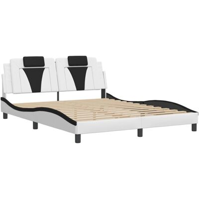 vidaXL Bettgestell mit Kopfteil - 160x200cm - Synthetisches Leder - Schwarz & Weiß - Modern vidaXL Bettgestell mit Kopfteil - 160x200cm - Synthetisches Leder - Schwarz & Weiß - Modern