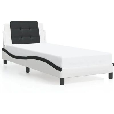 vidaXL Bed Frame met hoofdbord - Modern, Wit & Zwart, 90x190 cm vidaXL Bed Frame met hoofdbord - Modern, Wit & Zwart, 90x190 cm