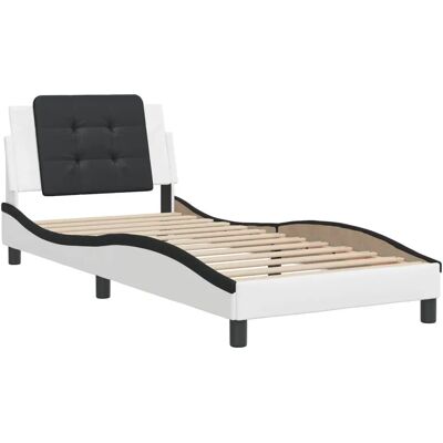 vidaXL Bettrahmen mit Kopfteil - Schwarz und Weiß - 90x200 cm - Modern vidaXL Bettrahmen mit Kopfteil - Schwarz und Weiß - 90x200 cm - Modern