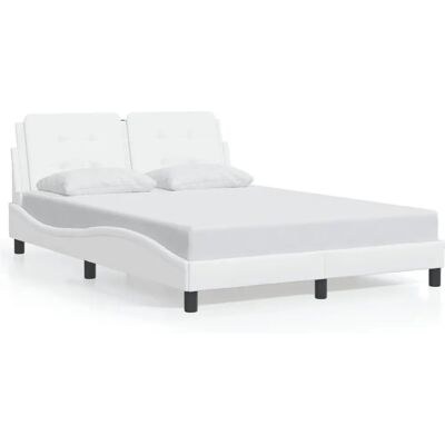 vidaXL Bettrahmen - 140x190 cm, Weiß, Wellendesign, mit Kopfteil vidaXL Bettrahmen - 140x190 cm, Weiß, Wellendesign, mit Kopfteil