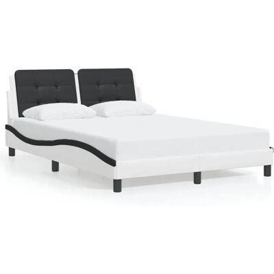 vidaXL Bed Frame with Headboard - White & Black, 140x190 cm, Faux Leather vidaXL Bed Frame with Headboard - White & Black, 140x190 cm, Faux Leather