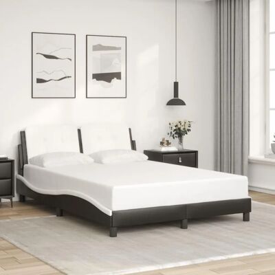 vidaXL Bettgestell mit Kopfteil - 140x200 cm - Schwarz und Weiß - Bett vidaXL Bettgestell mit Kopfteil - 140x200 cm - Schwarz und Weiß - Bett