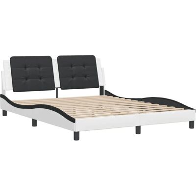 vidaXL Bettrahmen mit Kopfteil - Kunstleder, 160x200 cm, Schwarz & Weiß vidaXL Bettrahmen mit Kopfteil - Kunstleder, 160x200 cm, Schwarz & Weiß