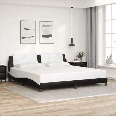 vidaXL Bedframe met hoofdbord - 200x200 cm, Zwart en wit vidaXL Bedframe met hoofdbord - 200x200 cm, Zwart en wit