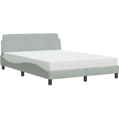 vidaXL Bett mit Matratze - Samt Grau, 140x190cm - Bett vidaXL Bett mit Matratze - Samt Grau, 140x190cm - Bett