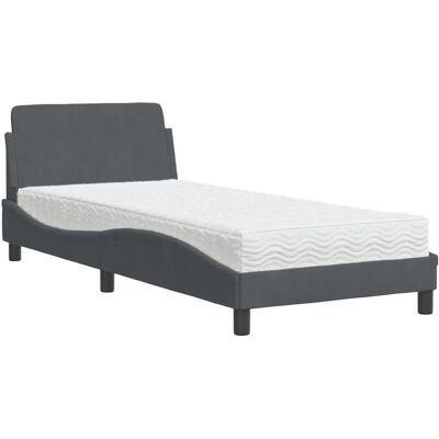 vidaXL Bett Mit Matratze Samt 140x190 cm Dunkelgrau vidaXL Bett Mit Matratze Samt 140x190 cm Dunkelgrau