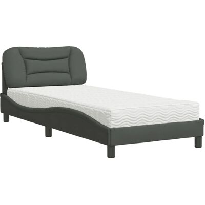 vidaXL Bett Mit Matratze Stoff Dunkelgrau 90x190 cm vidaXL Bett Mit Matratze Stoff Dunkelgrau 90x190 cm