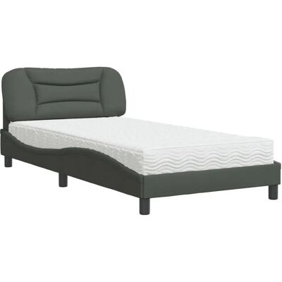 vidaXL Bett mit Matratze - Dunkelgrau Stoff 100x200cm vidaXL Bett mit Matratze - Dunkelgrau Stoff 100x200cm