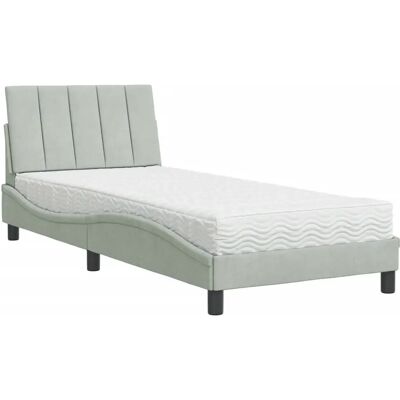 VidaXL Bett mit Matratze - Hellgrauer Samt - Bett VidaXL Bett mit Matratze - Hellgrauer Samt - Bett