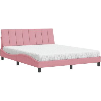 VidaXL Bett mit Matratze - Pink Samt - Modernes Design VidaXL Bett mit Matratze - Pink Samt - Modernes Design