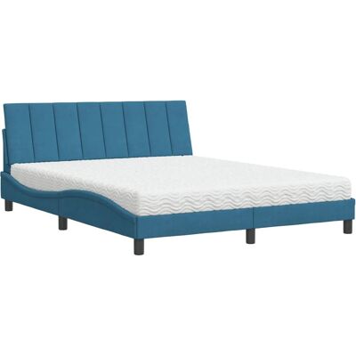 VidaXL Bett - Blau Samt mit Unterstützung & Modernes Design VidaXL Bett - Blau Samt mit Unterstützung & Modernes Design