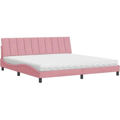 VidaXL Bed - Roze Fluweel, 218x205x74.5cm - Bed VidaXL Bed - Roze Fluweel, 218x205x74.5cm - Bed