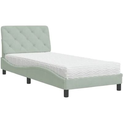 vidaXL Bett mit Matratze - 80x200 cm Hellgrau Velours vidaXL Bett mit Matratze - 80x200 cm Hellgrau Velours