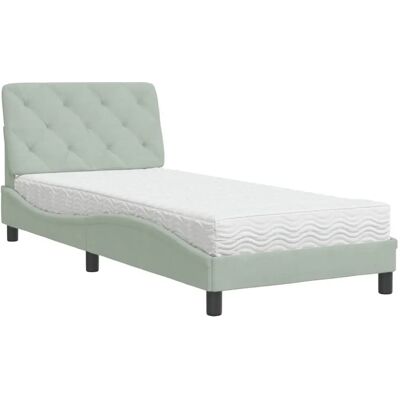 vidaXL Bett Mit Matratze Samt Hellgrau 90x190cm vidaXL Bett Mit Matratze Samt Hellgrau 90x190cm
