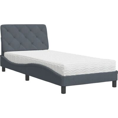VidaXL Bett mit Matratze - Dunkelgrau Samt, 90x200 cm - Bett VidaXL Bett mit Matratze - Dunkelgrau Samt, 90x200 cm - Bett
