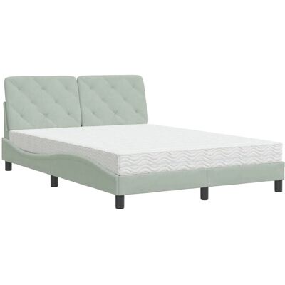 vidaXL Bett mit Matratze - Hellgrau Velours - 120x200cm - Bett vidaXL Bett mit Matratze - Hellgrau Velours - 120x200cm - Bett