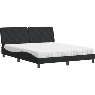 vidaXL Schwarzes Samtbett mit Matratze - Bett vidaXL Schwarzes Samtbett mit Matratze - Bett