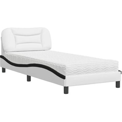 vidaXL Weiß-Schwarz Modernes Bett mit Matratze - Bett vidaXL Weiß-Schwarz Modernes Bett mit Matratze - Bett
